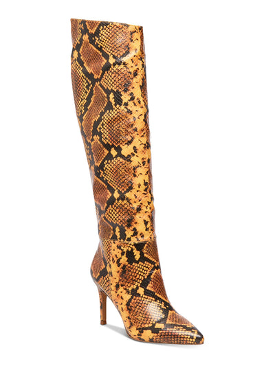 STEVE MADDEN Womens Yellow Snakeskin Padded Kimari Pointed Toe Stiletto Heeled Boots 6.5 M