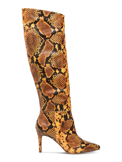 STEVE MADDEN Womens Yellow Snakeskin Padded Kimari Pointed Toe Stiletto Heeled Boots 6.5 M