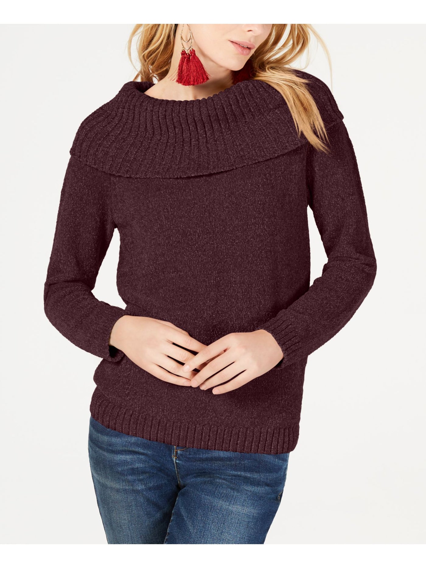 INC Womens Burgundy Long Sleeve Cowl Neck Top M