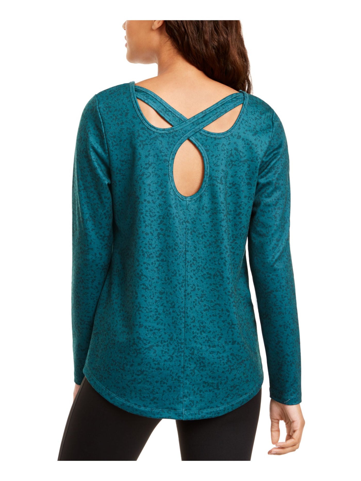 IDEOLOGY Womens Green Printed Long Sleeve Jewel Neck Top S