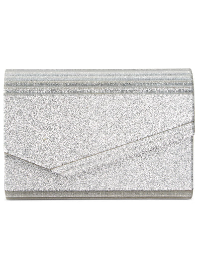 INC Women's Silver Glitter PVC Glitter Chain Strap Clutch Handbag Purse