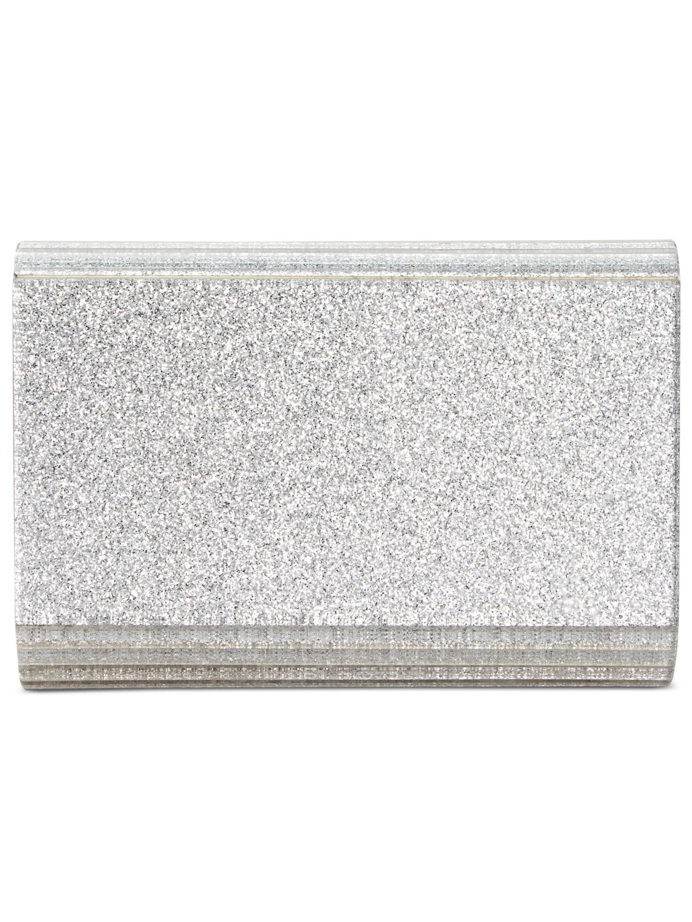 INC Women's Silver Glitter PVC Glitter Chain Strap Clutch Handbag Purse