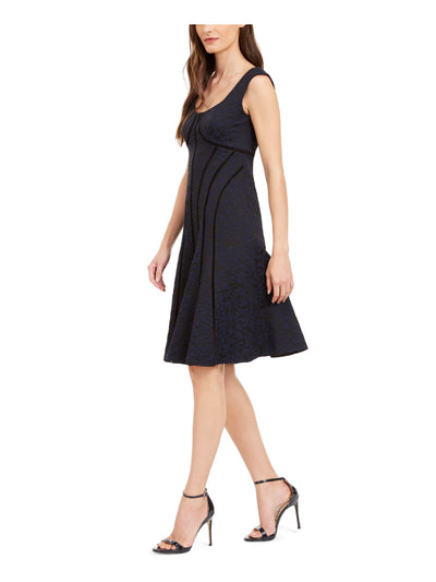 NANETTE LEPORE Womens Navy Patterned Sleeveless Jewel Neck Above The Knee Fit + Flare Dress 6