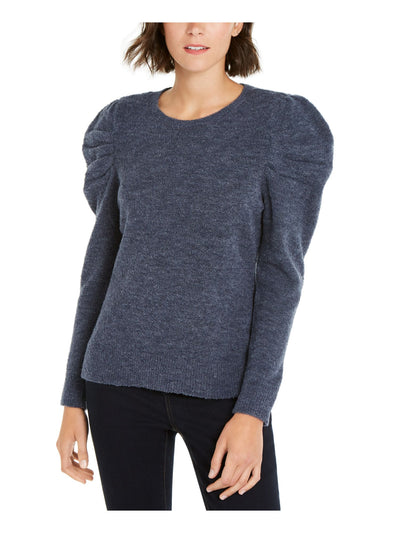 INC Womens Blue Stretch Ribbed Long Sleeve Jewel Neck Sweater M