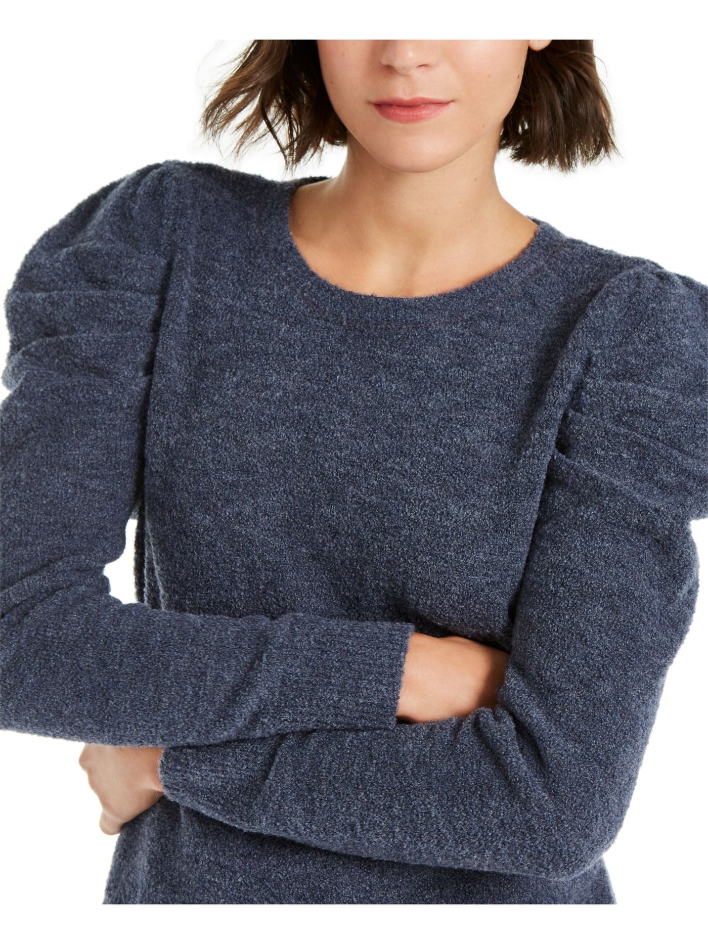 INC Womens Blue Stretch Ribbed Long Sleeve Jewel Neck Sweater M