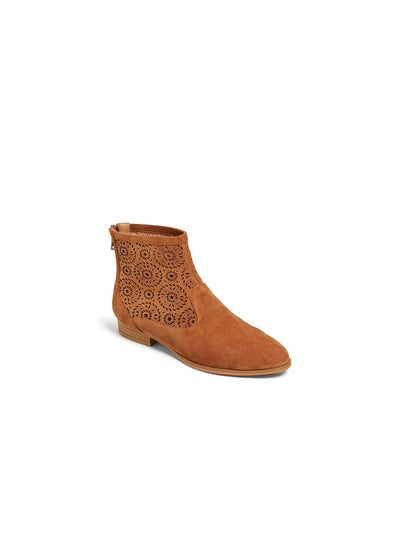 JACK ROGERS Womens Beige Perforated Rondelles Almond Toe Stacked Heel Zip-Up Suede Dress Booties 7