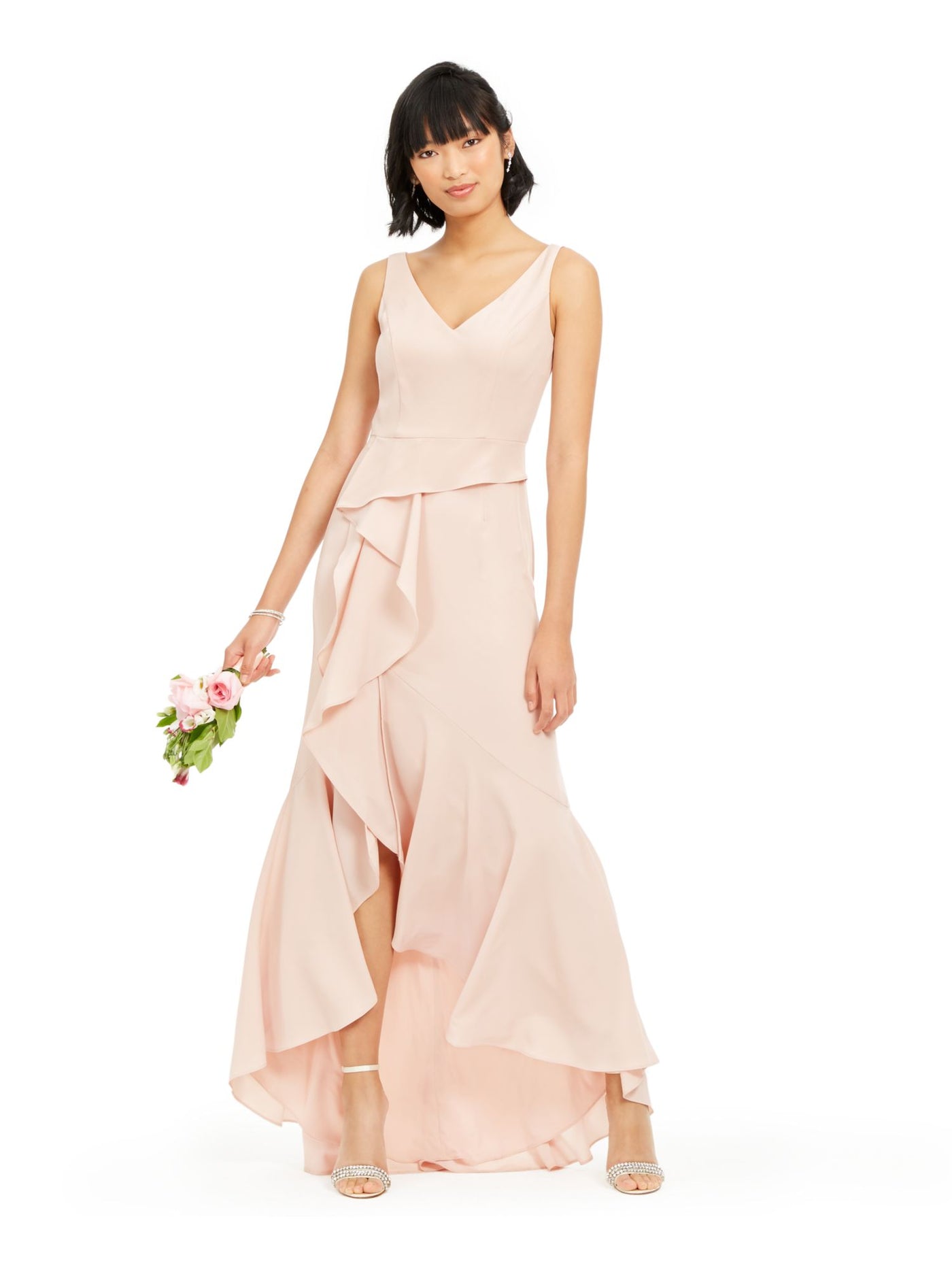 ADRIANNA PAPELL Womens Pink V Neck Full-Length Formal Hi-Lo Dress 6