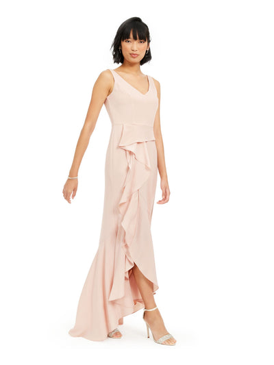 ADRIANNA PAPELL Womens Pink V Neck Full-Length Formal Hi-Lo Dress 6