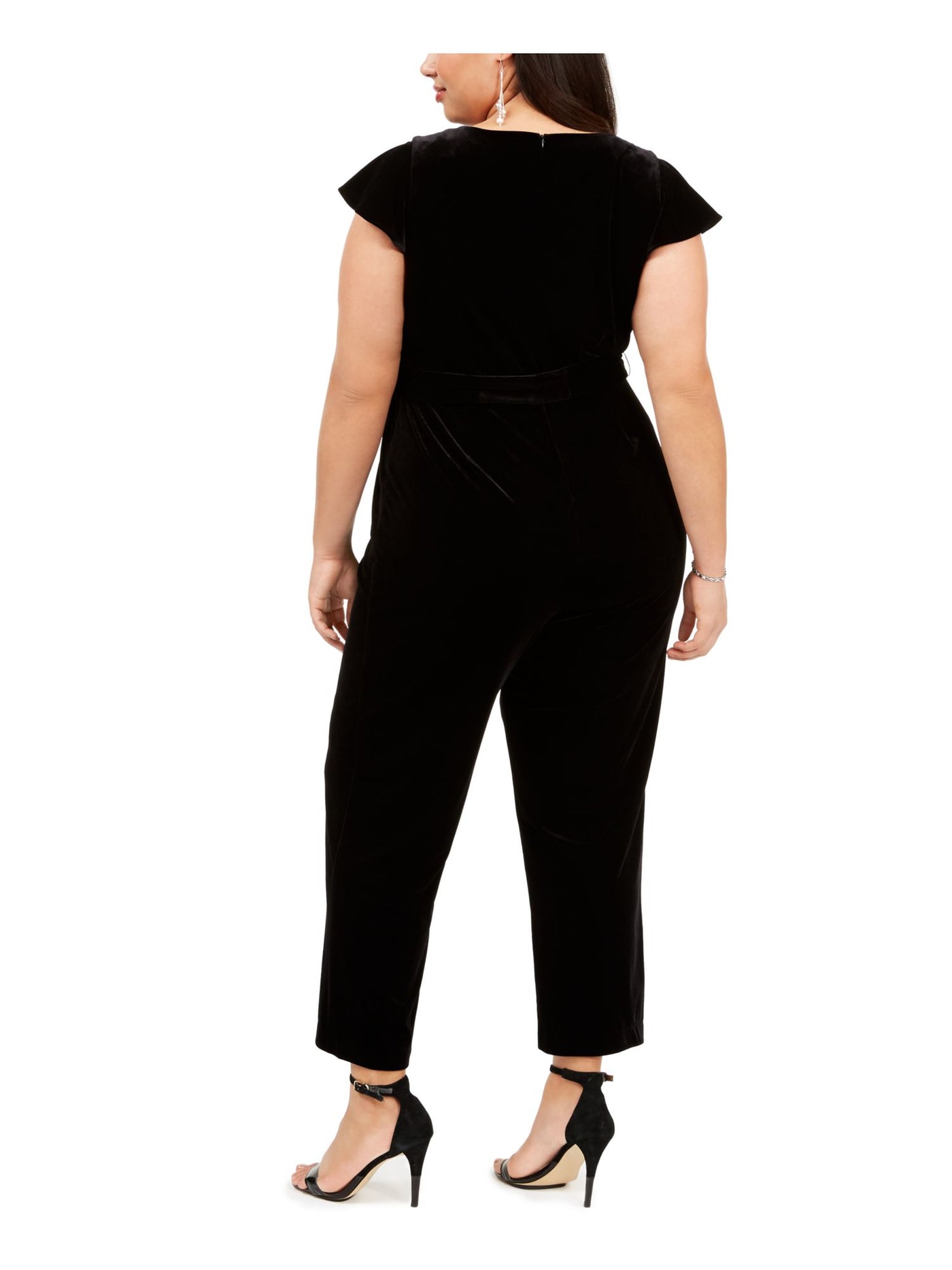 JESSICA HOWARD Womens Belted Short Sleeve V Neck Jumpsuit Boot Cut