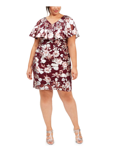 CONNECTED APPAREL Womens Cape Overlay Sleeveless V Neck Above The Knee Evening Sheath Dress