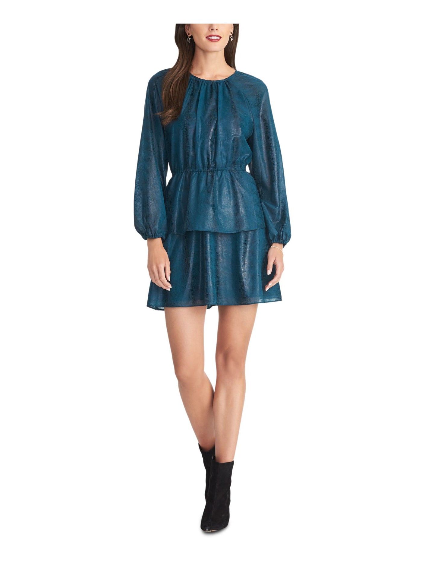 RACHEL RACHEL ROY Womens Teal Belted Animal Print Long Sleeve Jewel Neck Mini Party Fit + Flare Dress XXL