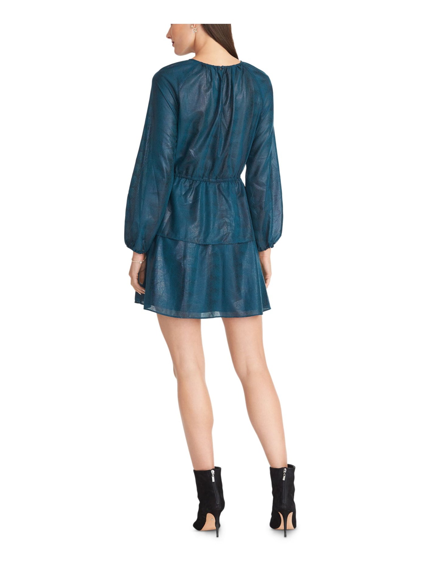 RACHEL RACHEL ROY Womens Teal Belted Animal Print Long Sleeve Jewel Neck Mini Party Fit + Flare Dress XXL