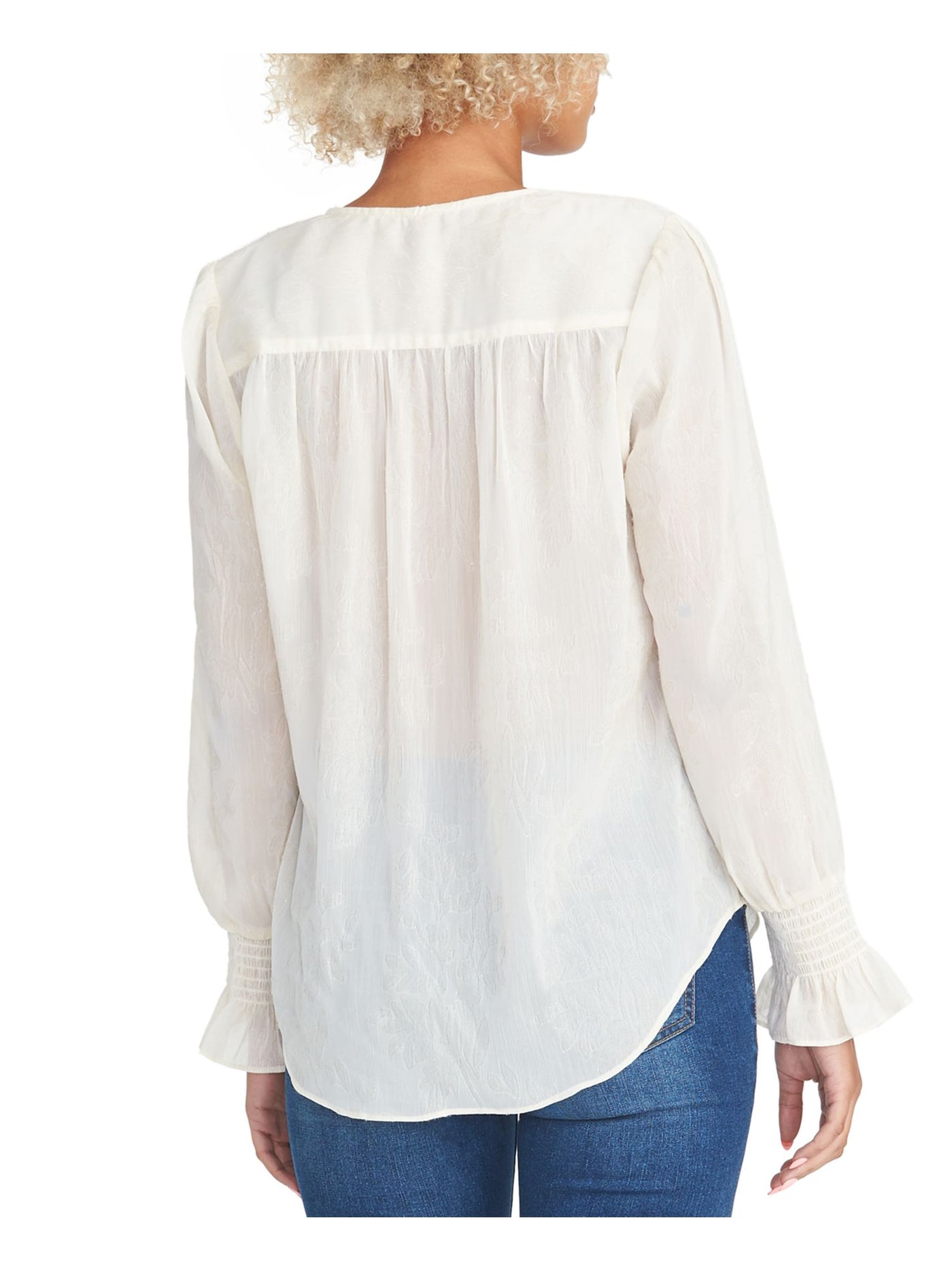 RACHEL RACHEL ROY Womens Ivory Glitter Ruffled Long Sleeve V Neck Top M