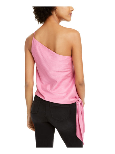 LEYDEN Womens Pink Tie Sleeveless Asymmetrical Neckline Top XL