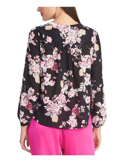 RACHEL ROY Womens Black Floral Long Sleeve V Neck Top XS