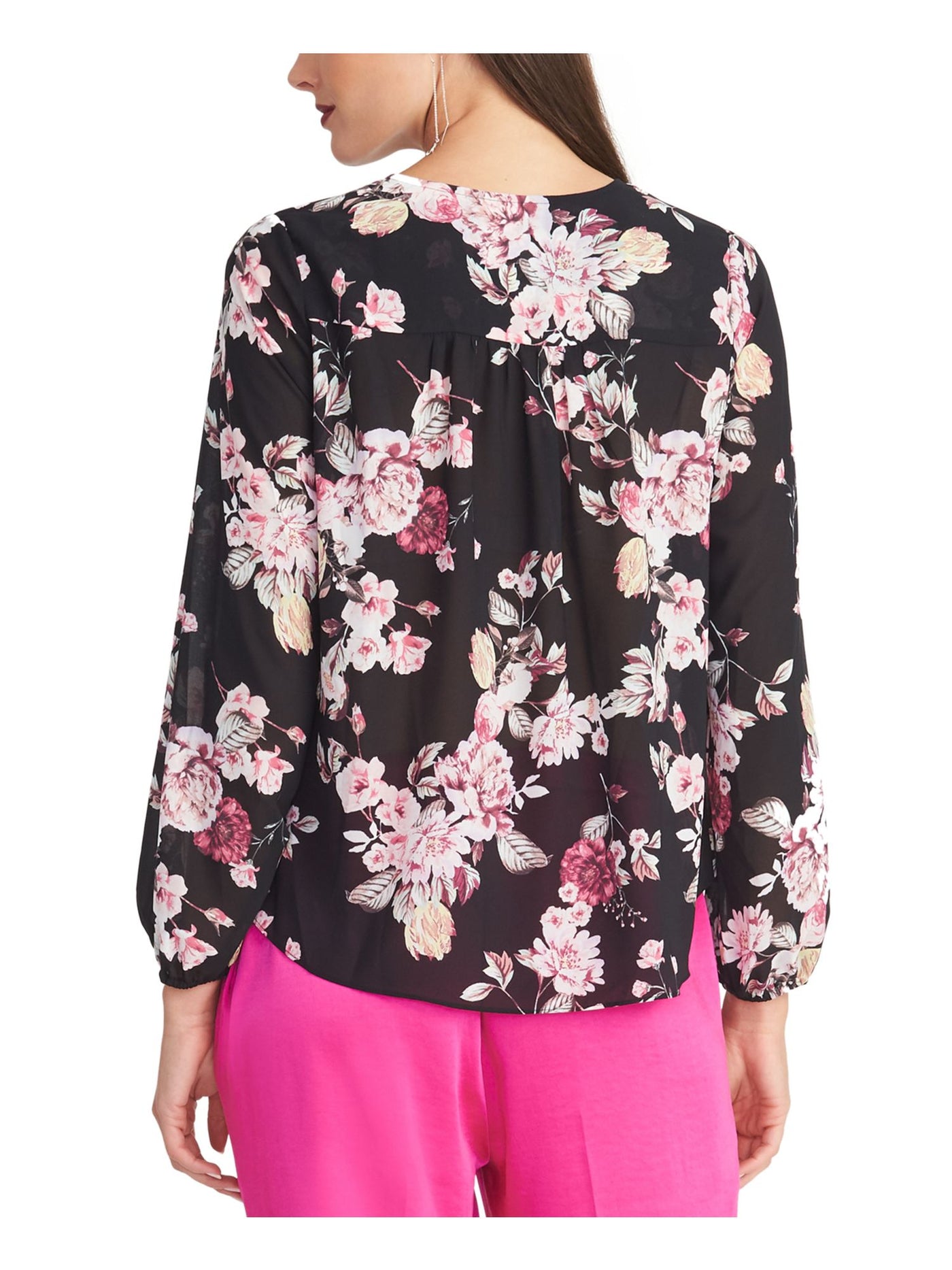 RACHEL RACHEL ROY Womens Black Floral Long Sleeve V Neck Top L
