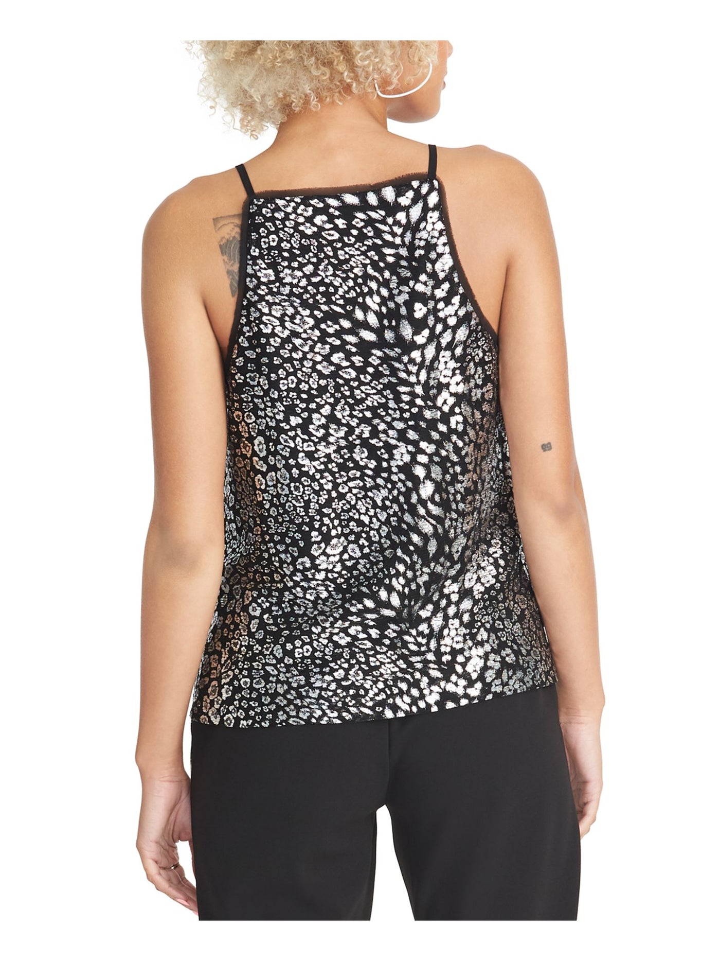 RACHEL ROY Womens Black Glitter Shimmer Animal Print Spaghetti Strap Square Neck Party Tank Top XS