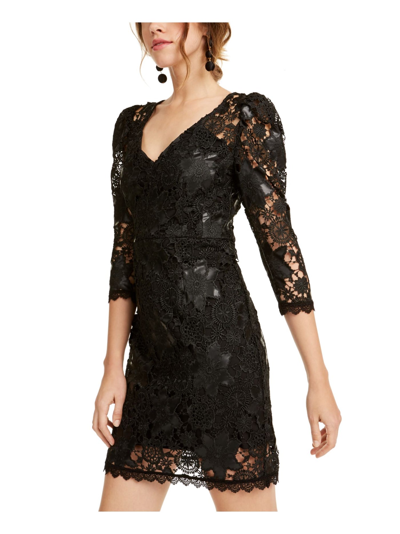 NANETTE LEPORE Womens Lace 3/4 Sleeve V Neck Short Evening Shift Dress