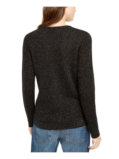 EILEEN FISHER Womens Black Long Sleeve Jewel Neck Evening Sweater L