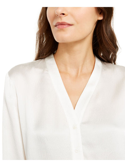 EILEEN FISHER Womens Ivory Long Sleeve With Buttons Top L