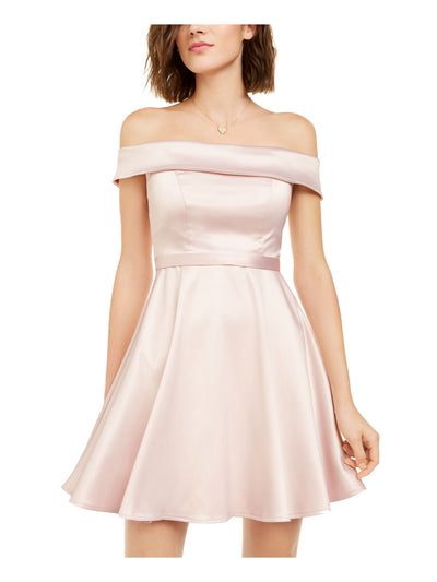 SEQUIN HEARTS Womens Belted Zippered Zippered Short Sleeve Off Shoulder Mini Cocktail Fit + Flare Dress