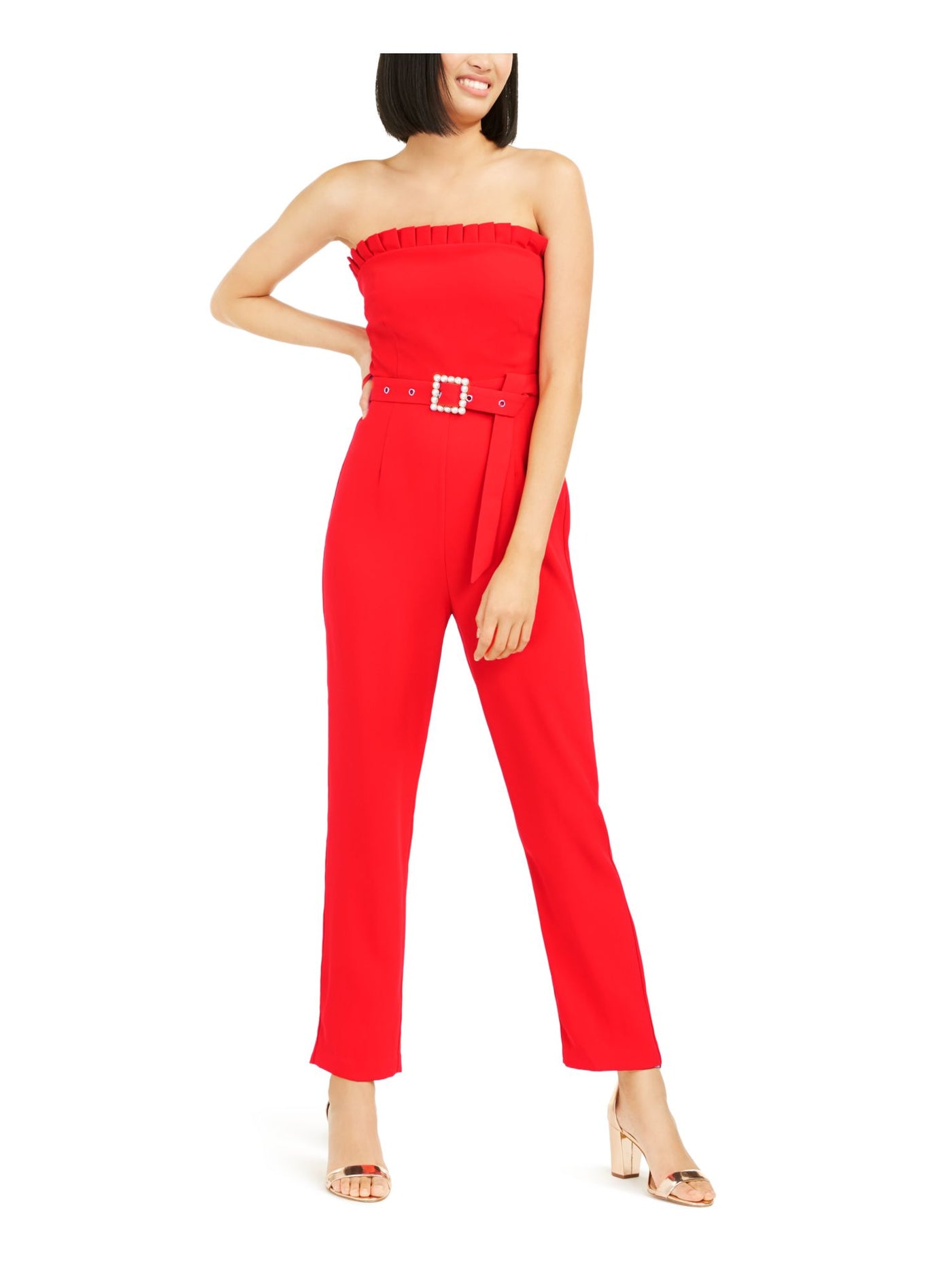 FOXIEDOX Womens Red Strapless Party Straight leg Jumpsuit XL