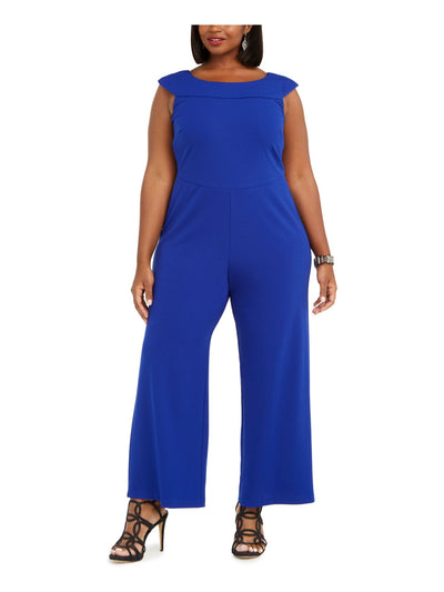 CONNECTED APPAREL Womens Cap Sleeve Jewel Neck Evening Wide Leg Jumpsuit