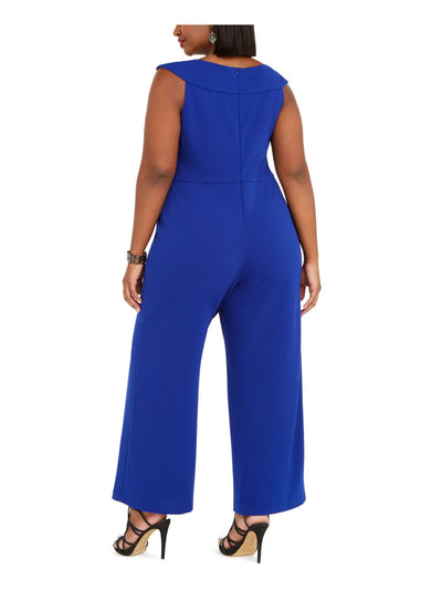 CONNECTED APPAREL Womens Cap Sleeve Jewel Neck Evening Wide Leg Jumpsuit