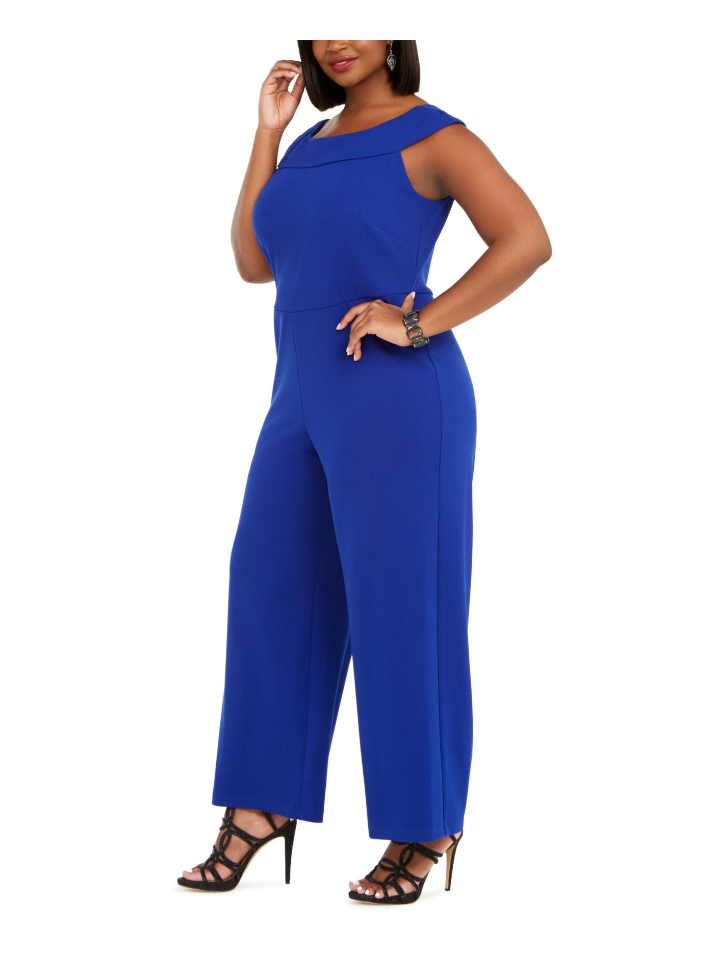 CONNECTED APPAREL Womens Cap Sleeve Jewel Neck Evening Wide Leg Jumpsuit