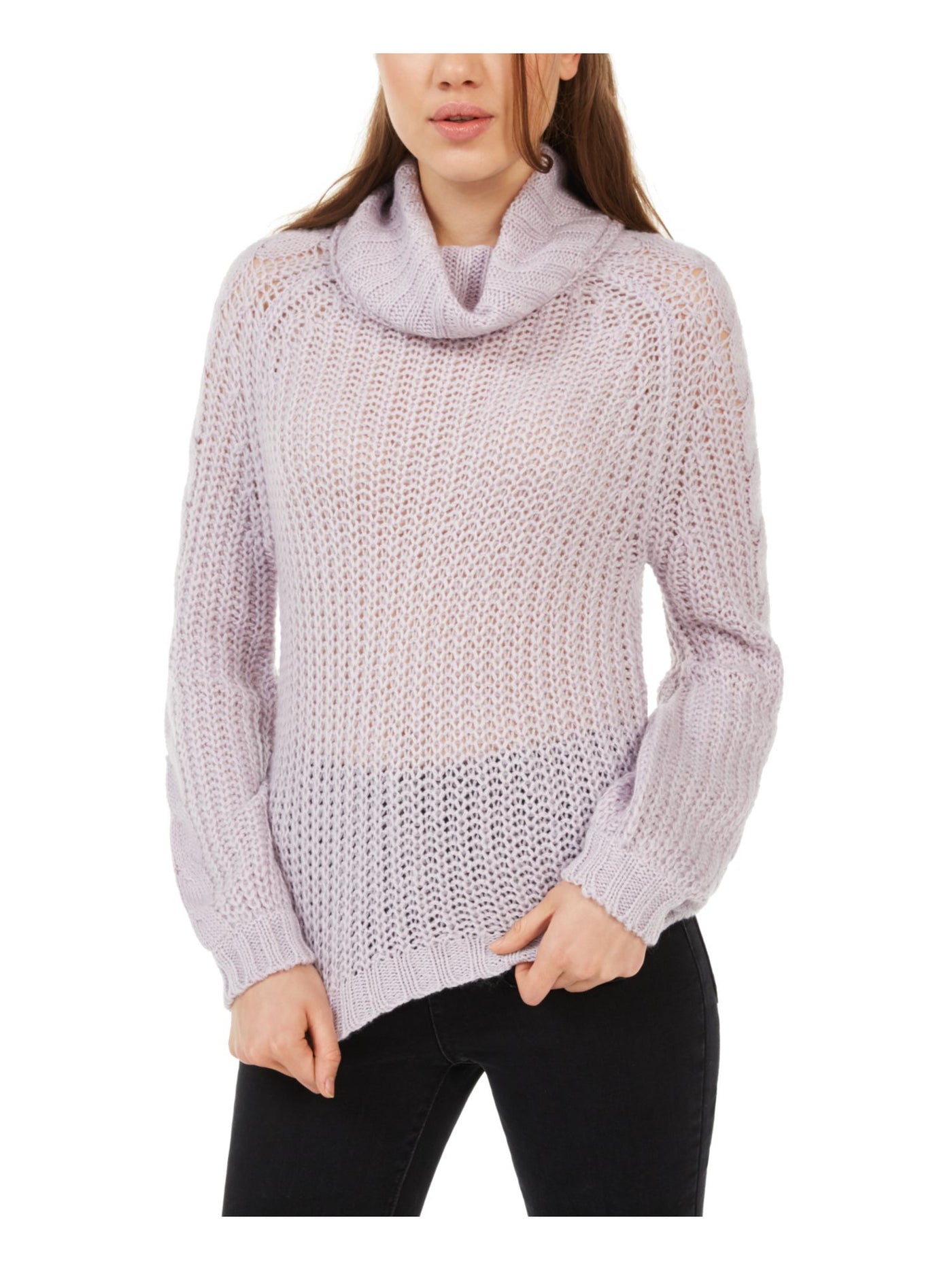 PLANET GOLD Womens Purple Knitted Printed Long Sleeve Cowl Neck T-Shirt XS