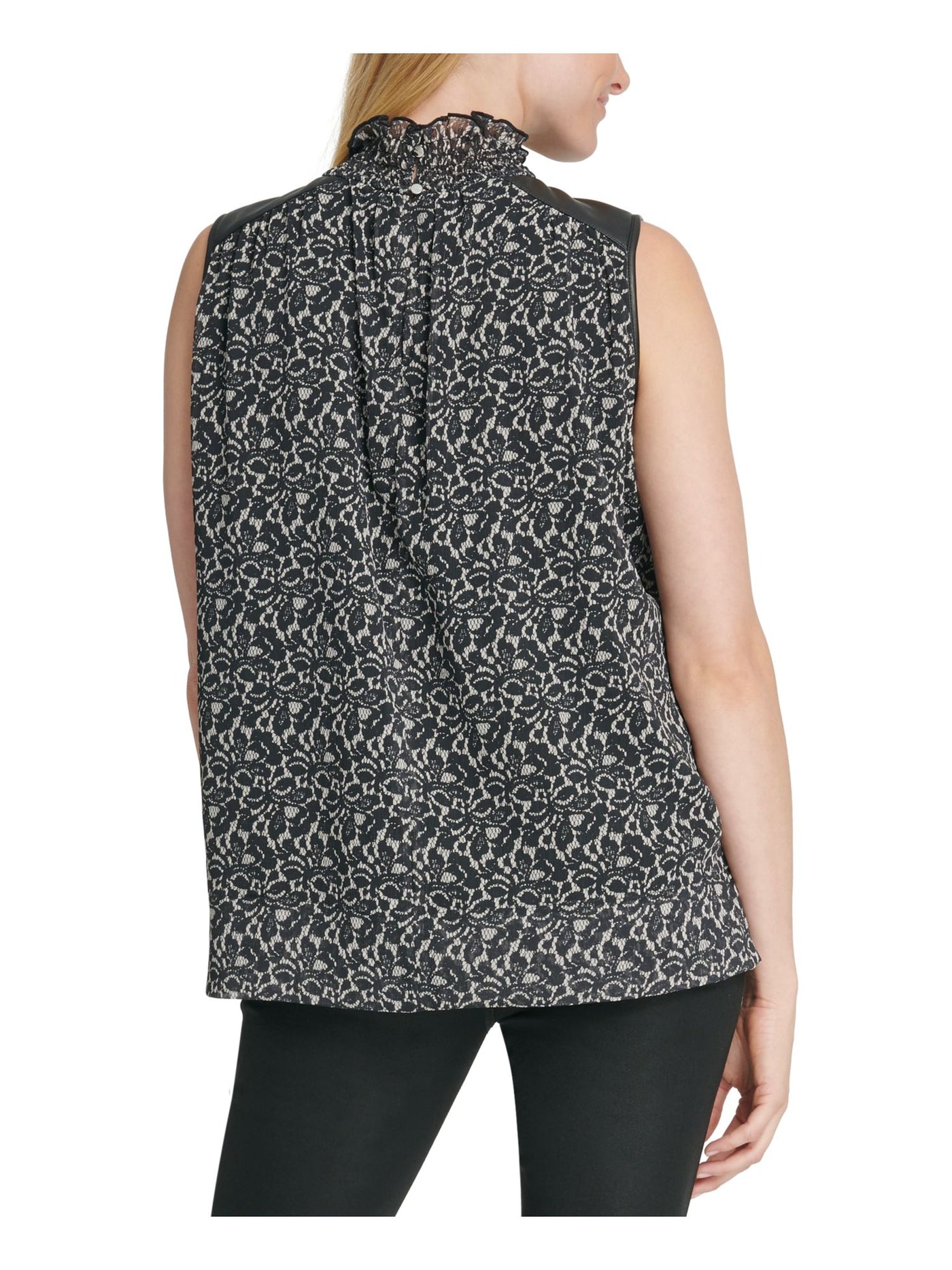 DKNY Womens Sleeveless Mandarin Collar Top