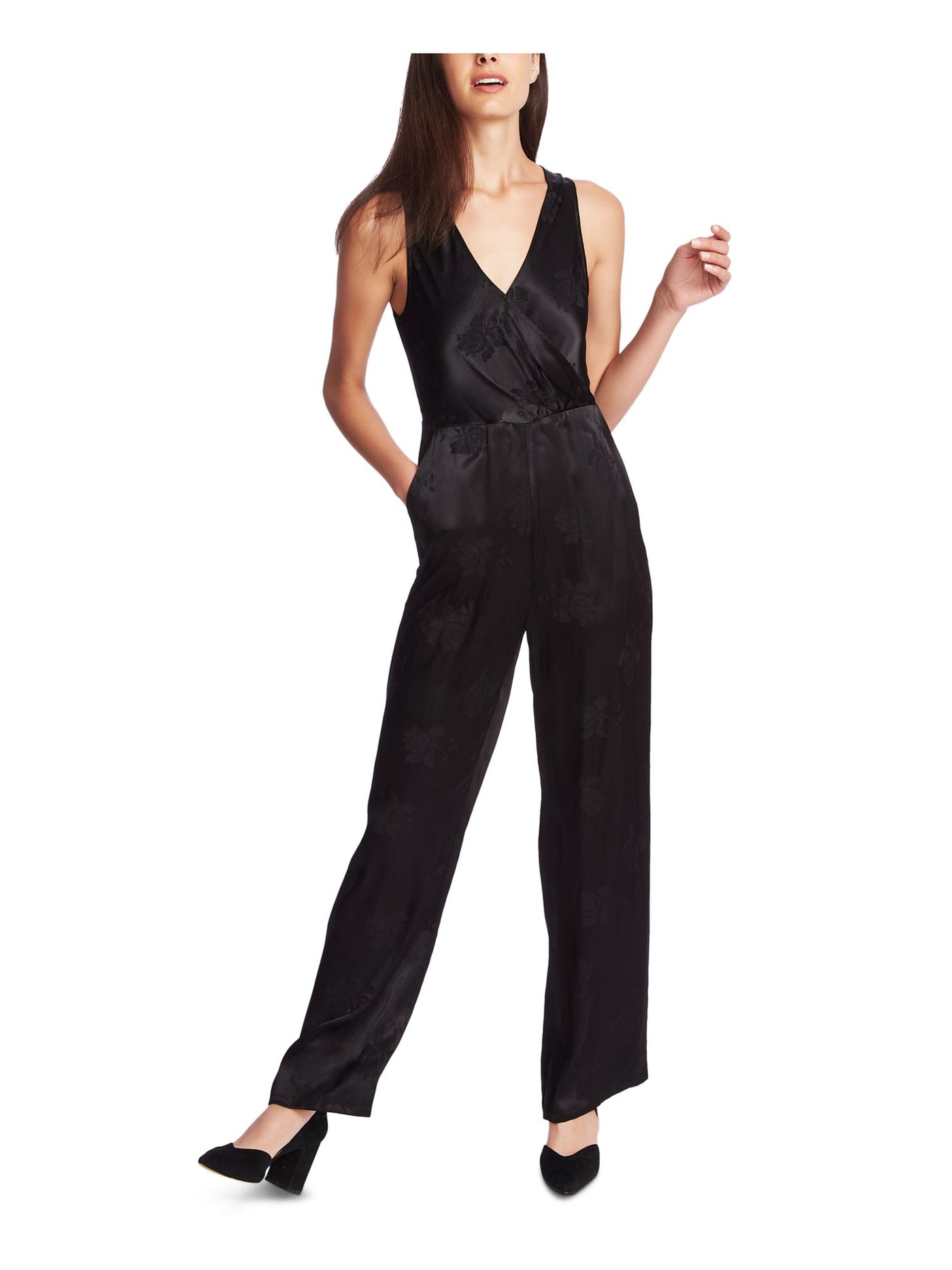 1. STATE Womens Black Sleeveless V Neck Evening Straight leg Jumpsuit 6