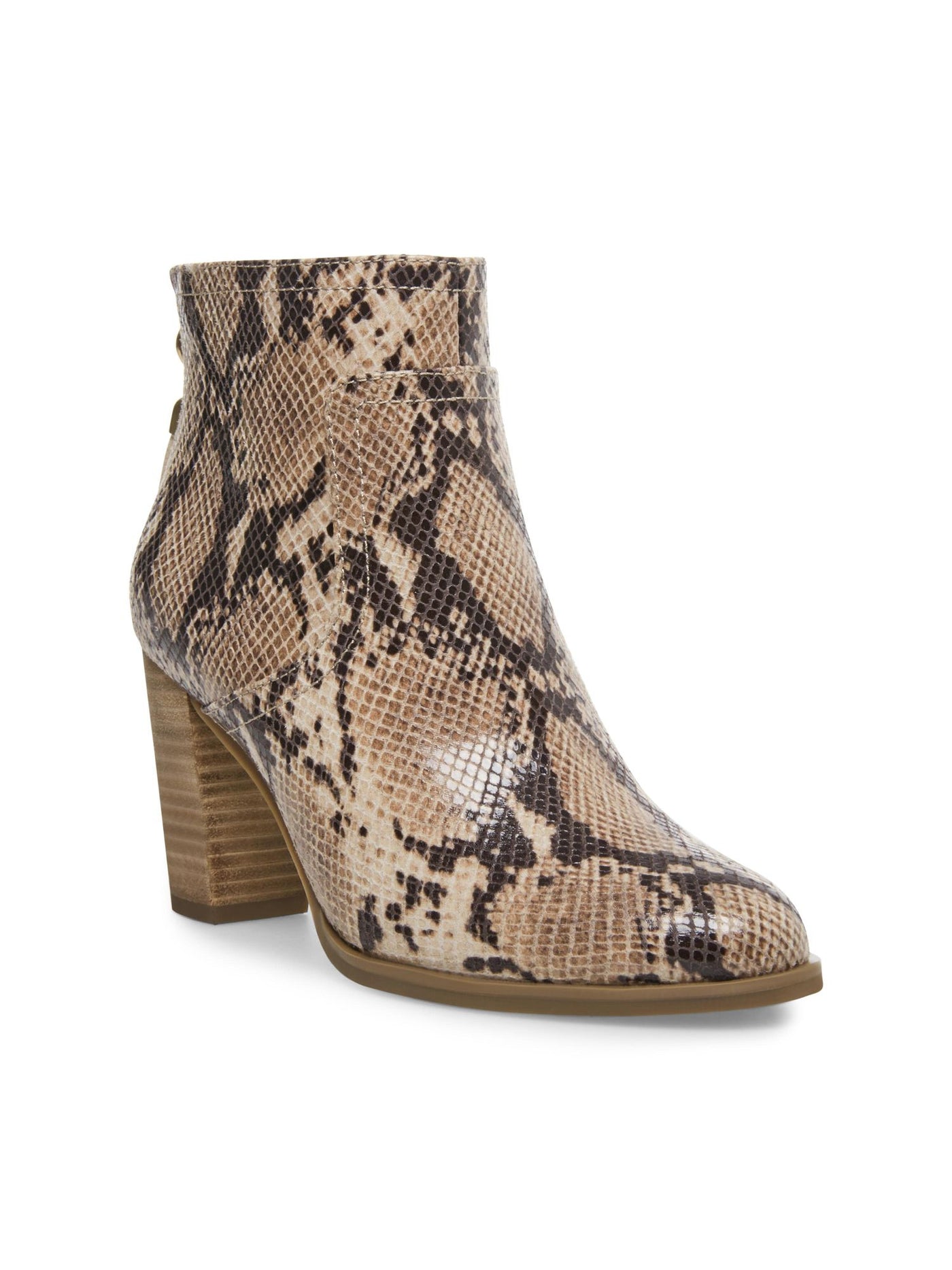 ANNE KLEIN Womens Beige Snakeskin Shock Absorbent Tasseled Cushioned Niccie Almond Toe Block Heel Zip-Up Booties 10.5 M