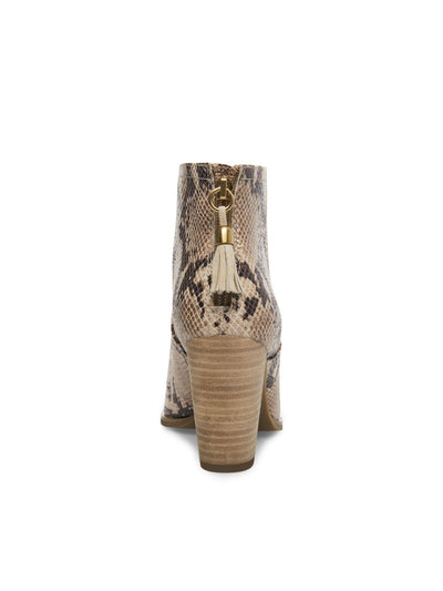 ANNE KLEIN Womens Beige Snakeskin Shock Absorbent Tasseled Cushioned Niccie Almond Toe Block Heel Zip-Up Booties 10.5 M