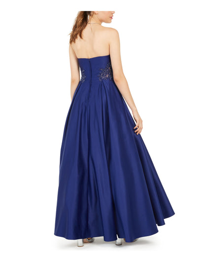 BLONDIE NITES Womens Blue Embellished Sleeveless Sweetheart Neckline Full-Length Prom Fit + Flare Dress 0