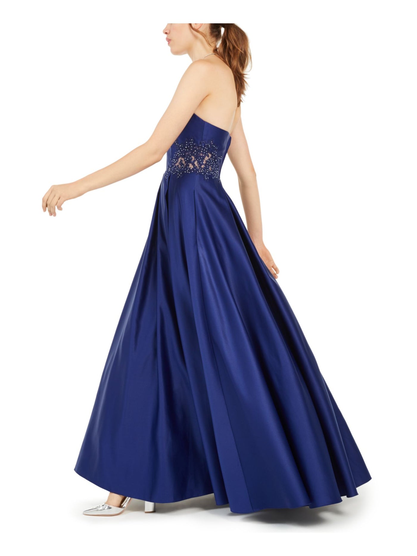 BLONDIE NITES Womens Blue Embellished Sleeveless Sweetheart Neckline Full-Length Prom Fit + Flare Dress 0