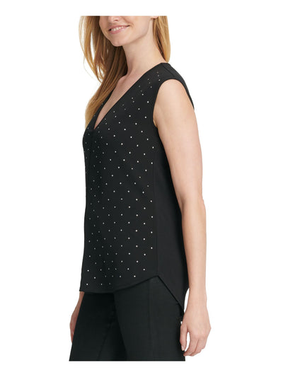 DKNY Womens Black Beaded Sleeveless V Neck Top XS