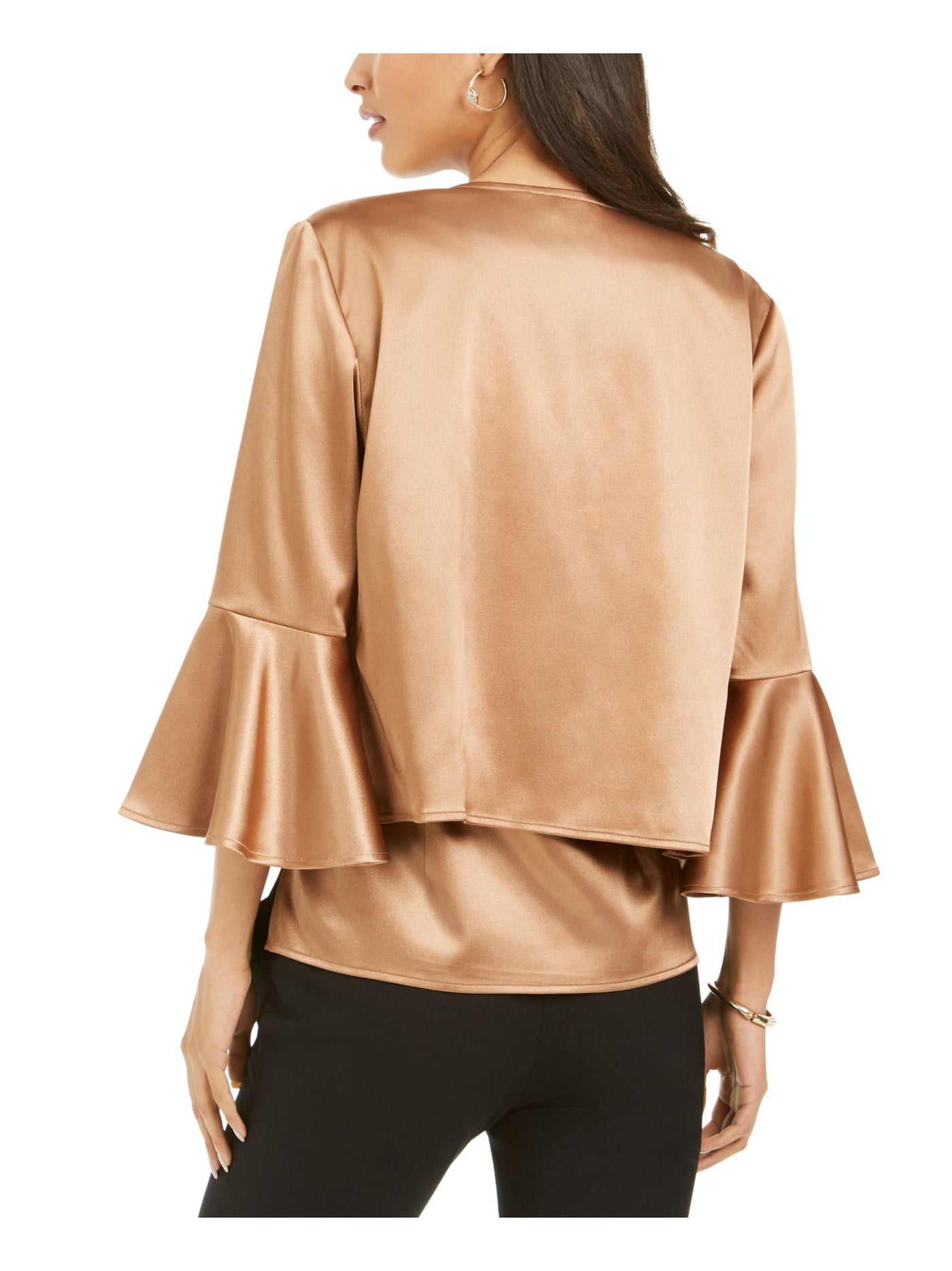 28th & Park Womens Brown 3/4 Sleeve Jewel Neck Party Blouse 6