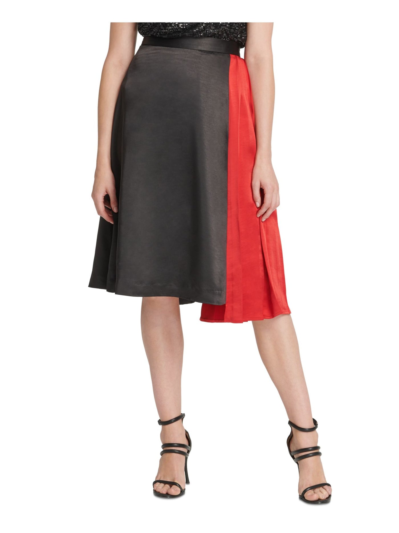 DKNY Womens Black Color Block Midi A-Line Skirt 8