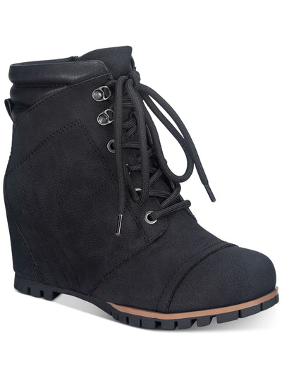 SUN STONE Womens Black Zipper Accent Lizzie Round Toe Wedge Lace-Up Booties 6.5 M