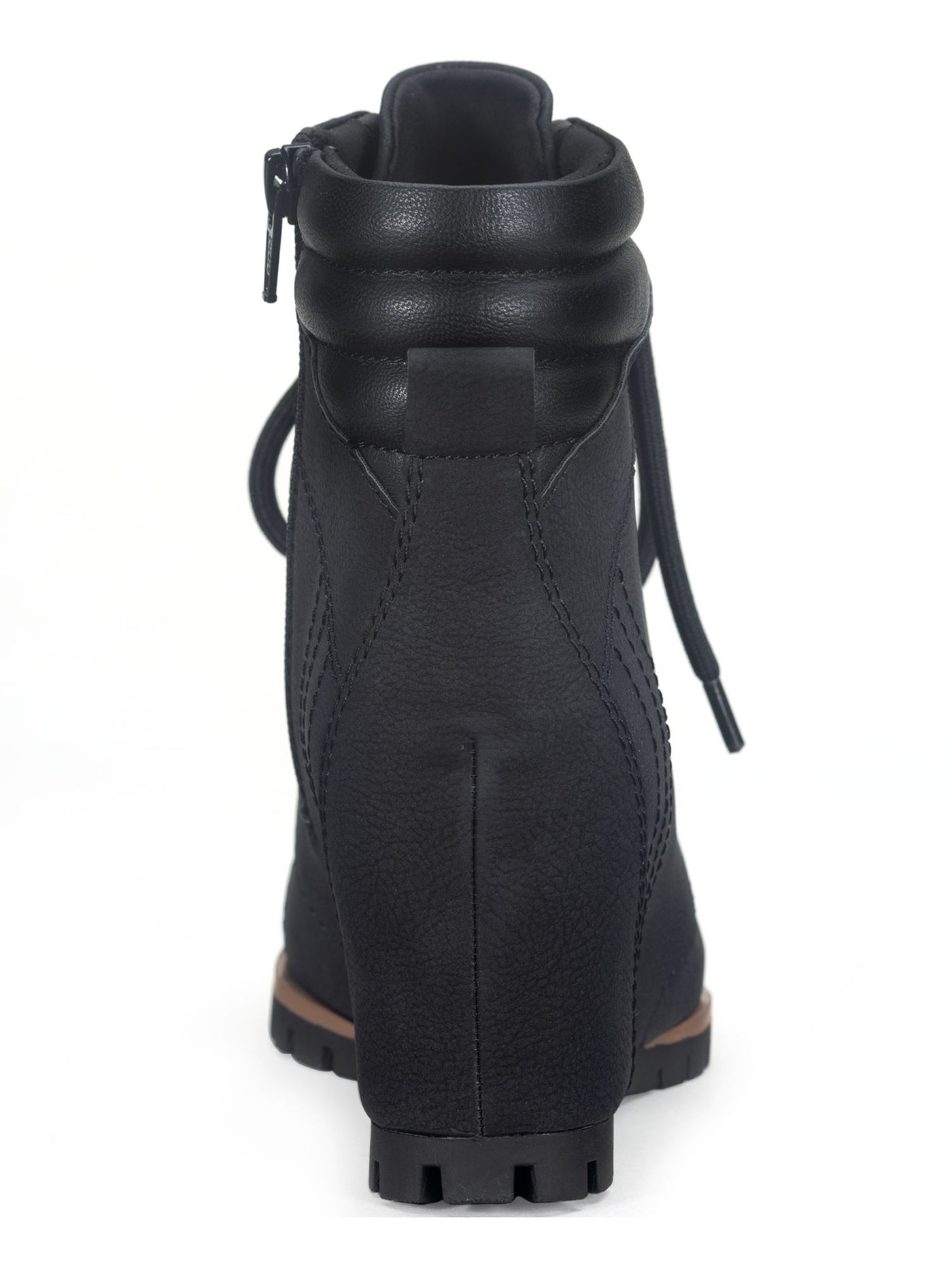 SUN STONE Womens Black Zipper Accent Lizzie Round Toe Wedge Lace-Up Booties 6.5 M