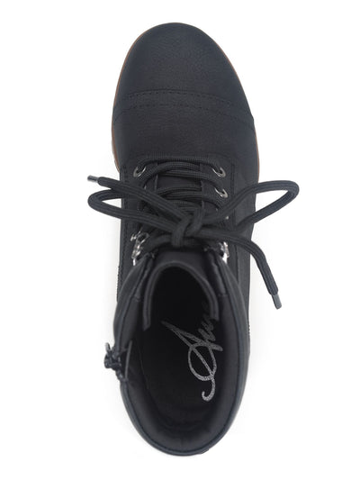 SUN STONE Womens Black Zipper Accent Lizzie Round Toe Wedge Lace-Up Booties 6.5 M