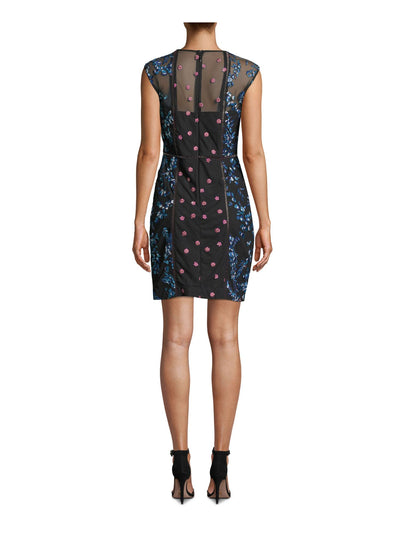 NICOLE MILLER Womens Black Embroidered Sheer Printed Sleeveless Illusion Neckline Mini Cocktail Sheath Dress 10