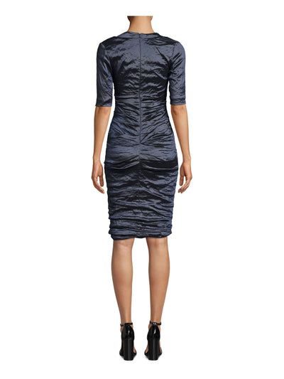 NICOLE MILLER Womens Navy Short Sleeve Below The Knee Body Con Cocktail Dress 0