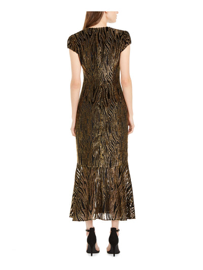 RACHEL ZOE Womens Black Textured Printed Cap Sleeve V Neck Maxi Wear To Work Trapeze Dress 8