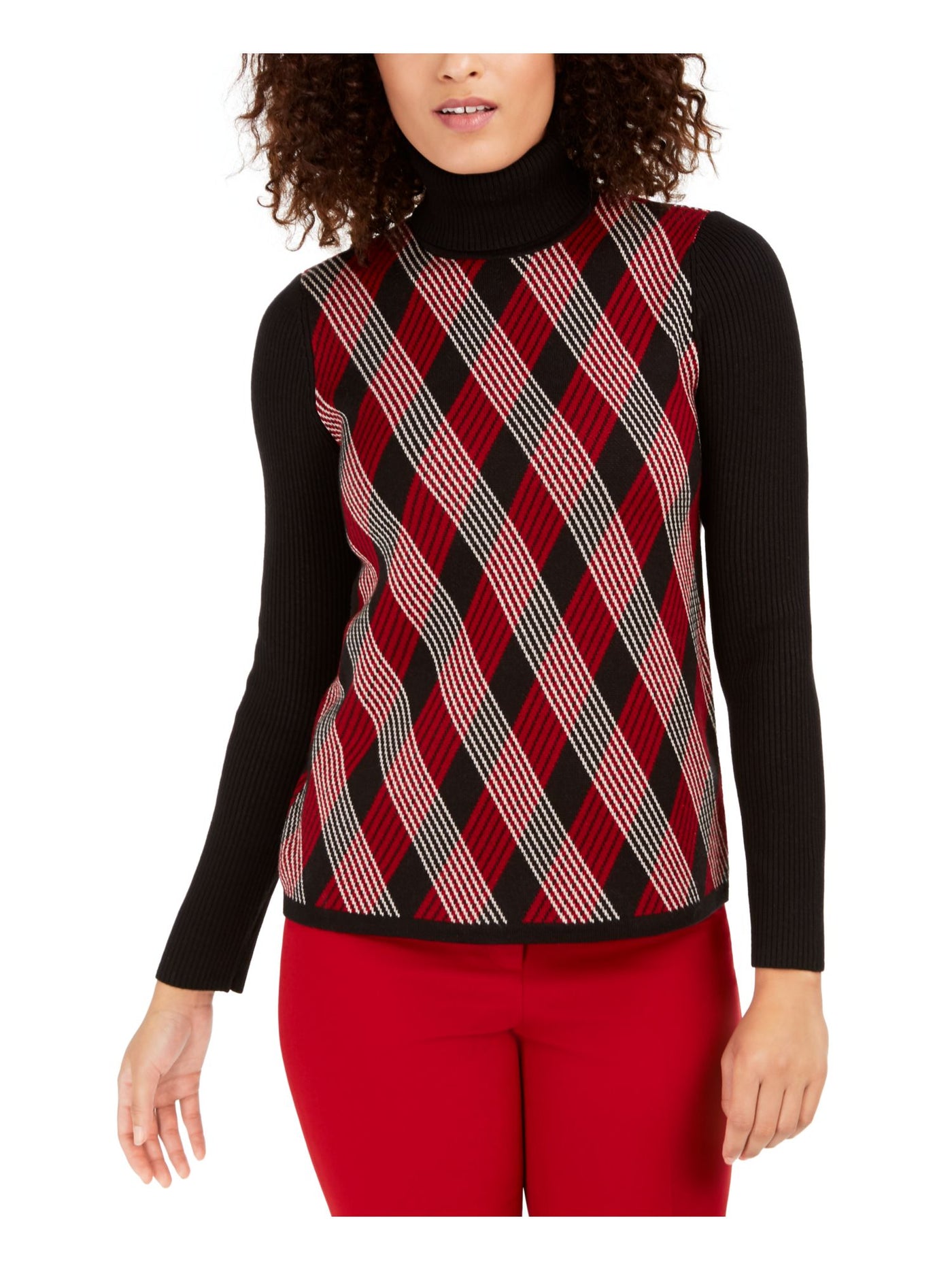 ANNE KLEIN Womens Black Argyle Long Sleeve Turtle Neck Sweater XL