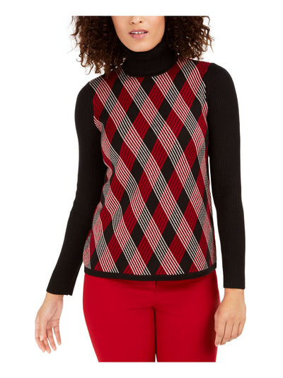 ANNE KLEIN Womens Black Argyle Long Sleeve Turtle Neck Sweater XL