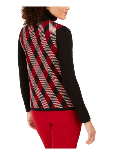 ANNE KLEIN Womens Black Argyle Long Sleeve Turtle Neck Sweater XL