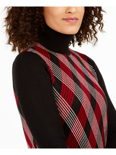 ANNE KLEIN Womens Black Argyle Long Sleeve Turtle Neck Sweater XS