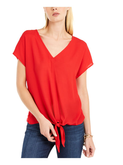 INC Womens Tie Short Sleeve V Neck Tie-Front Peasant T-Shirt Top